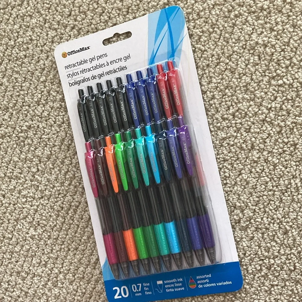 OfficeMax Retractable Gel Pens Multicolor Set of 20 0.7 mm Fine Point Smooth Ink
